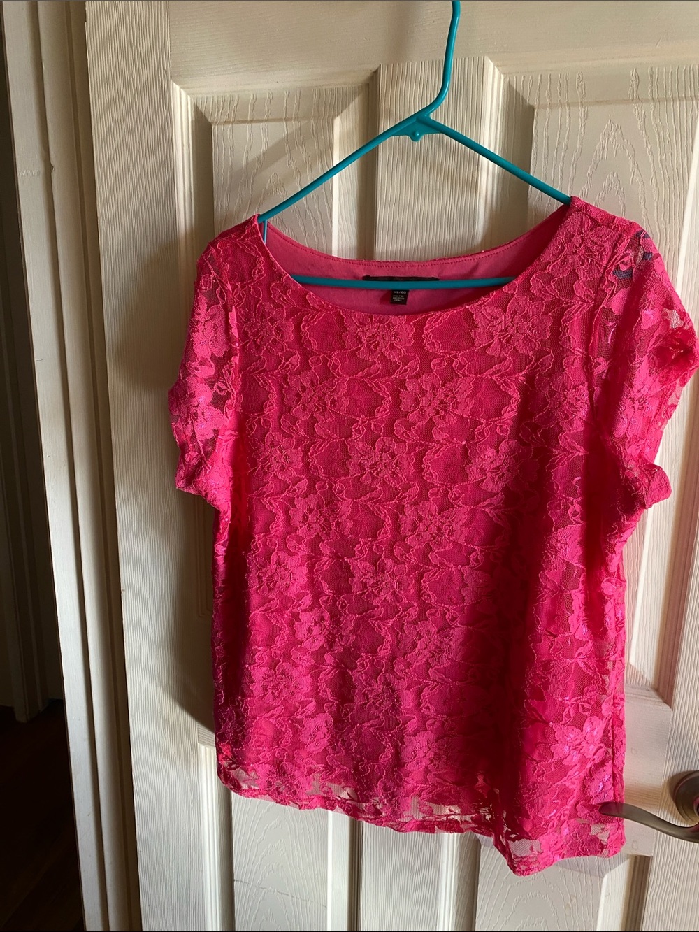 Fever Hot Pink Lace Short Sleeve Blouse